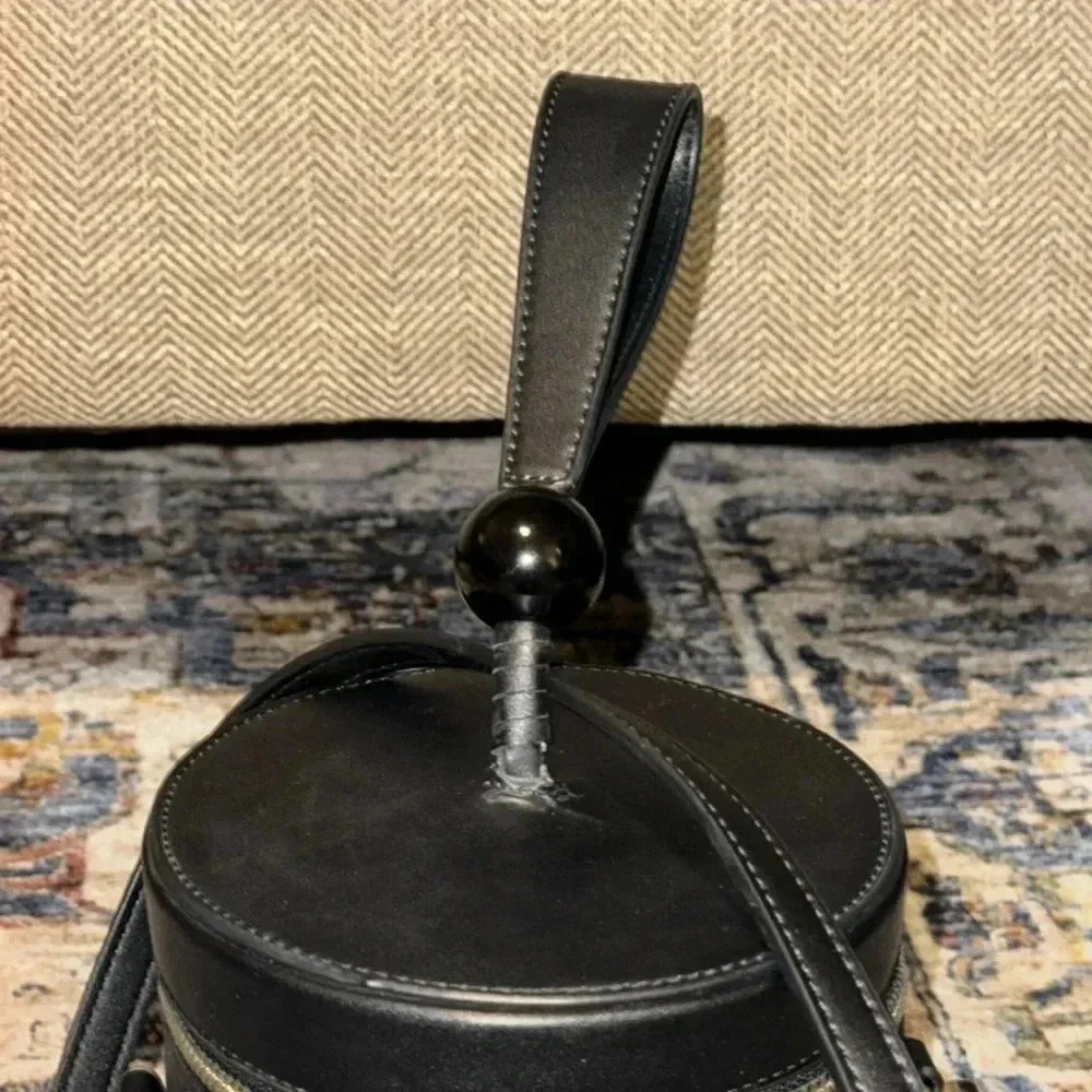 Street Level Cylinder Zippered Top Handle Shoulder Bag Black Leather Purse - Picture 11 of 11